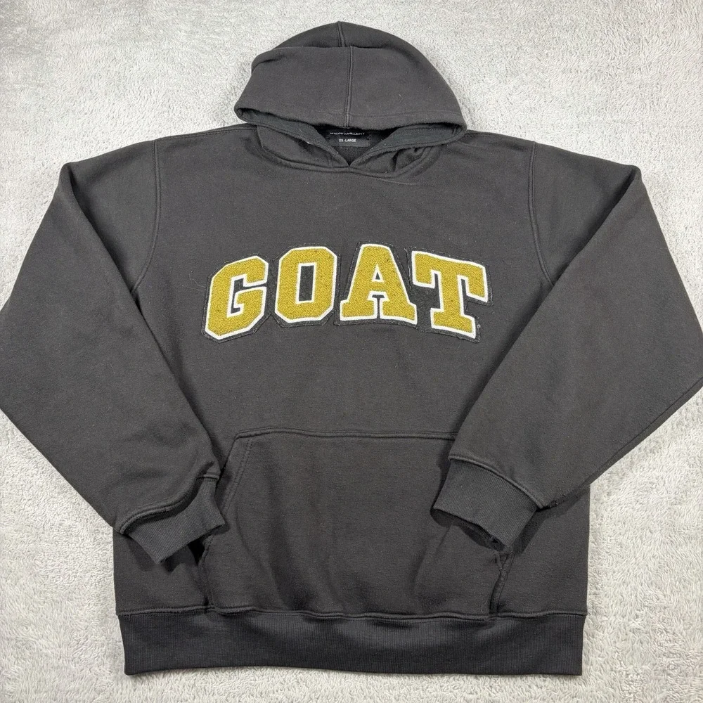 SneakGallery GOAT Hoodie Mens XXL Black Yellow Streetwear Distressing